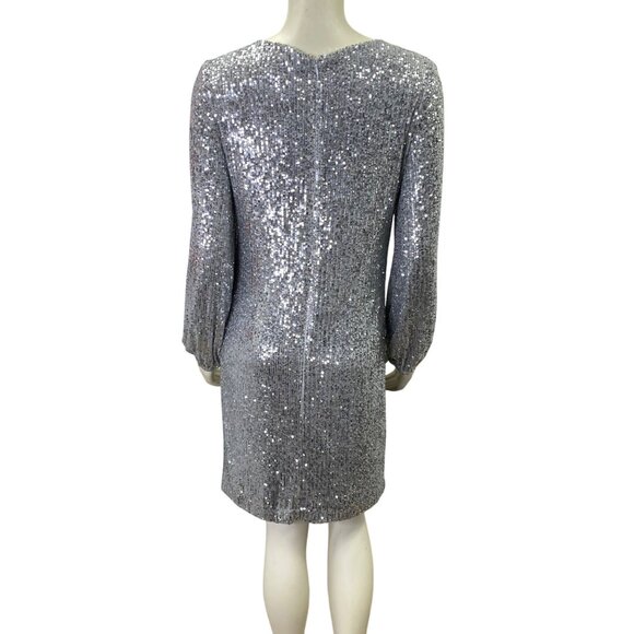 Preston & York Silver Sequin Long Sleeve Cocktail Dress Womens M NWOT - Picture 5 of 7